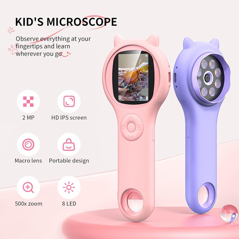 Ashfly Pink and Purple Microscope for Kids-200X Portable Digital Mini Microscope- Your Little Scientist Miniscope - STEM Toy for Age 5 6 7 8 9 10 11 12 Years Old Toddlers. - Image 2